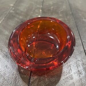 Vtg VIKING Glass Orb Horseshoe Atomic Ashtray Orb Persimmon Orange 3.5" MCM